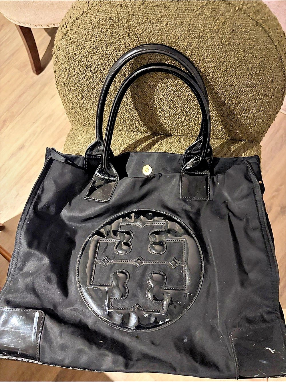 Tory Burch Ella Nylon Tote Black Logo Tote